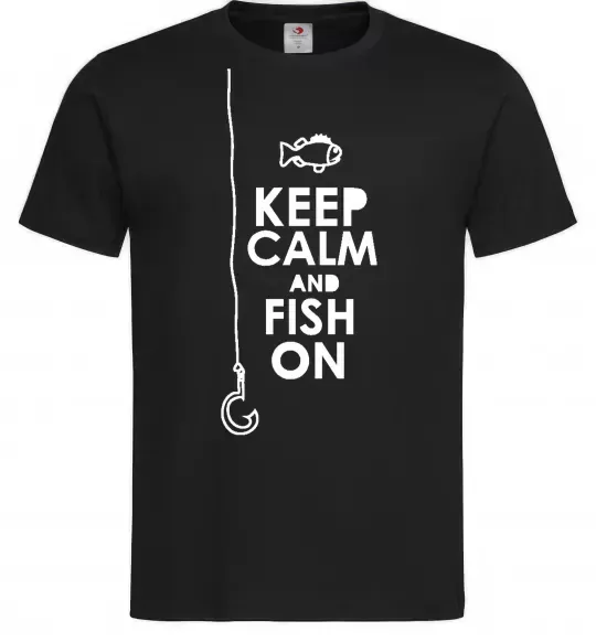 Мужская футболка Keep calm and fish on Черный фото