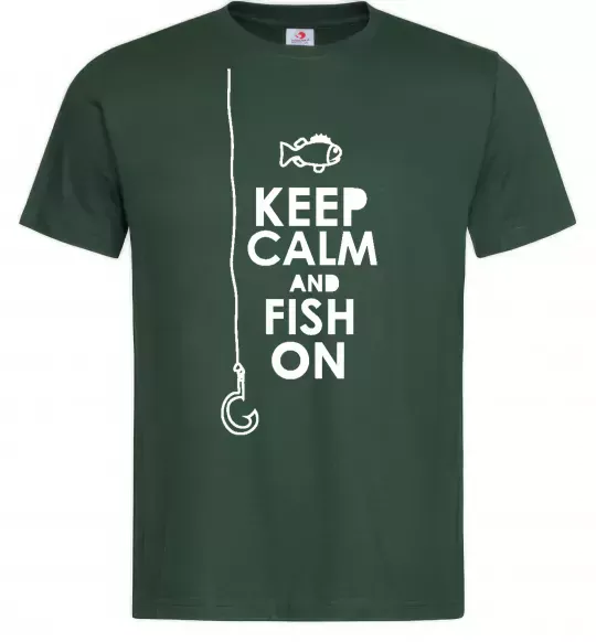 Мужская футболка Keep calm and fish on Темно-зеленый фото