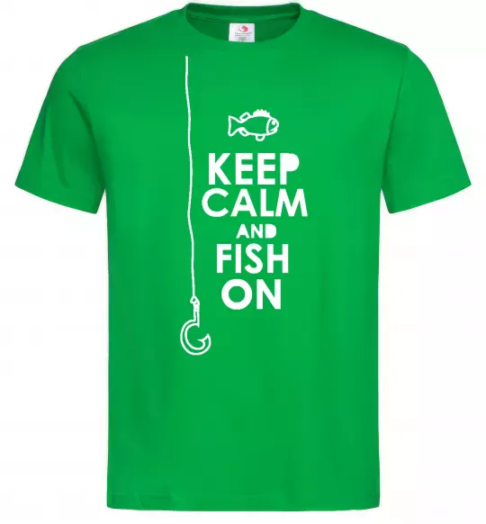 Мужская футболка Keep calm and fish on Зеленый фото