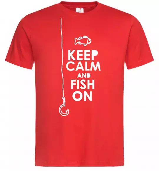 Мужская футболка Keep calm and fish on Красный фото