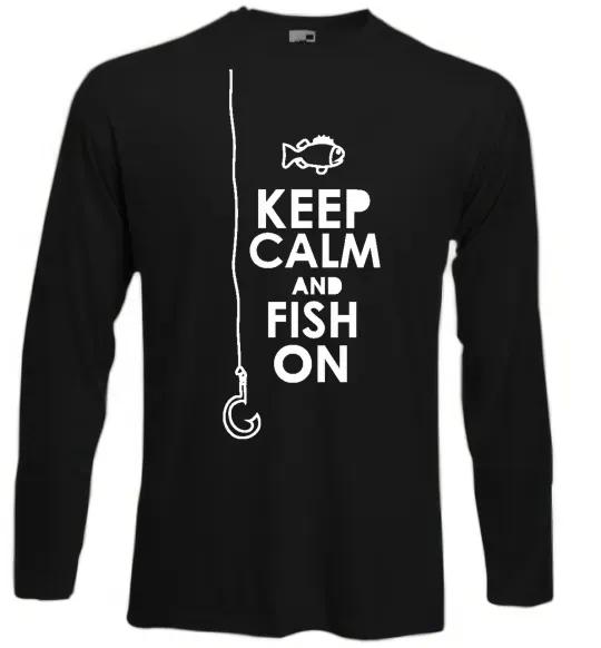 Лонгслив Keep calm and fish on Черный фото