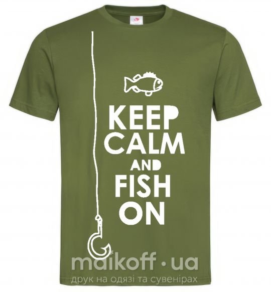 Мужская футболка Keep calm and fish on Оливковый фото