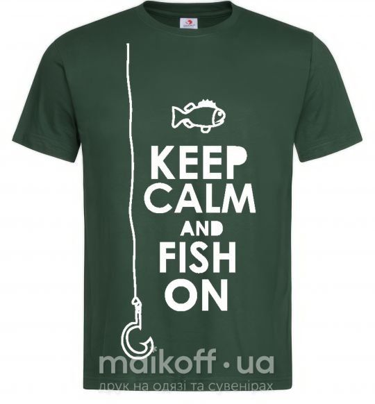 Мужская футболка Keep calm and fish on Темно-зеленый фото