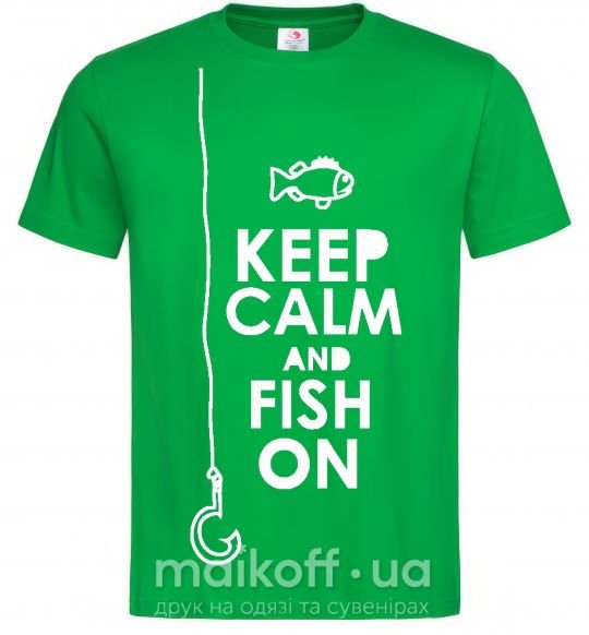 Мужская футболка Keep calm and fish on Зеленый фото