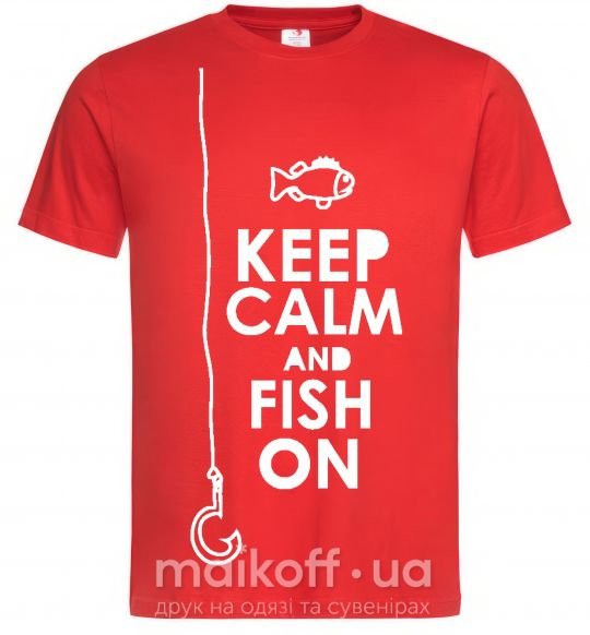 Чоловіча футболка Keep calm and fish on Червоний фото