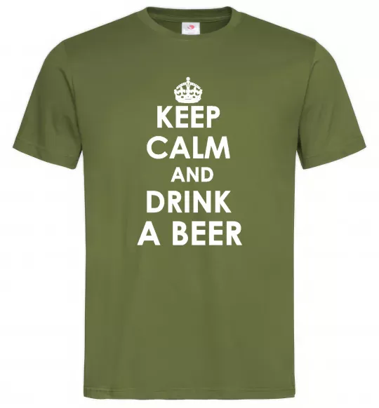Мужская футболка KEEP CALM AND DRINK A BEER Оливковый фото