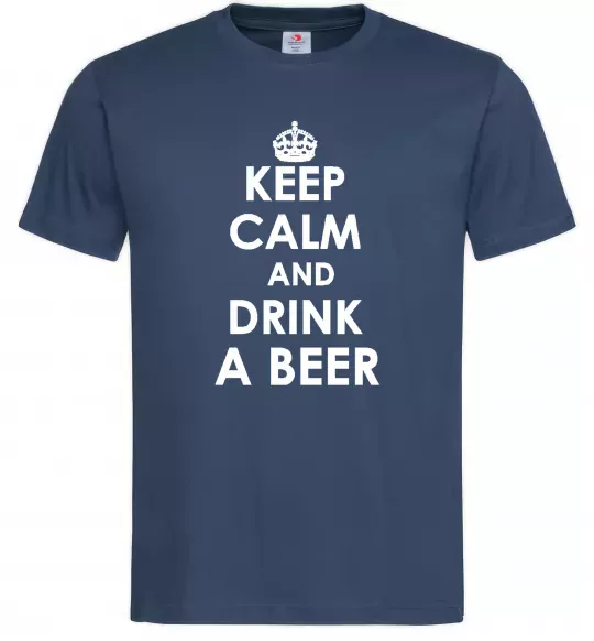 Мужская футболка KEEP CALM AND DRINK A BEER Темно-синий фото