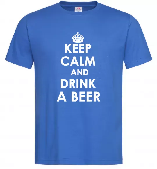 Мужская футболка KEEP CALM AND DRINK A BEER Ярко-синий фото