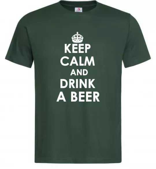 Мужская футболка KEEP CALM AND DRINK A BEER Темно-зеленый фото