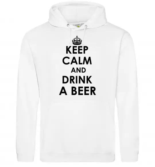 Мужская толстовка (худи) KEEP CALM AND DRINK A BEER Белый фото