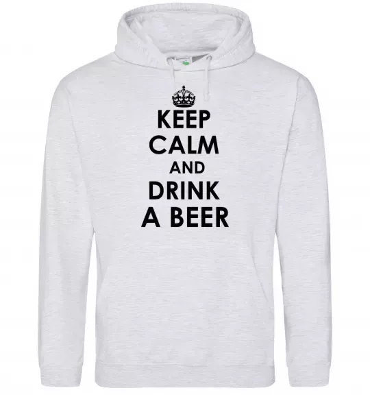 Мужская толстовка (худи) KEEP CALM AND DRINK A BEER Серый меланж фото