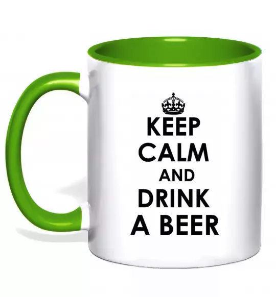 Чашка с цветной ручкой KEEP CALM AND DRINK A BEER Зеленый фото