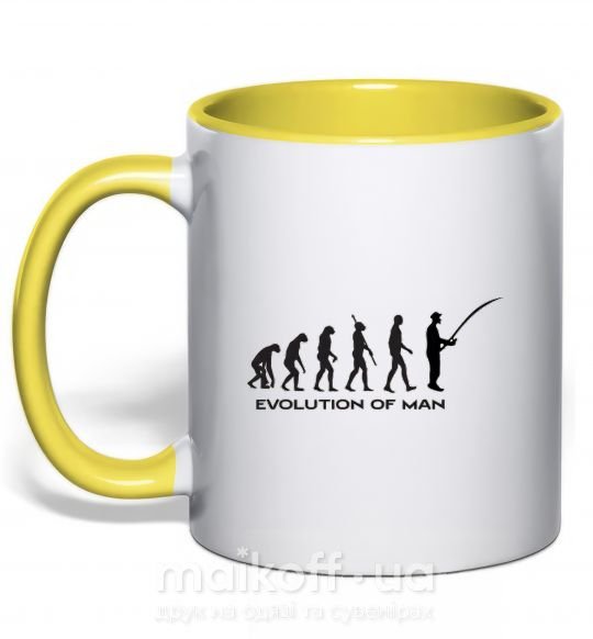 Чашка з кольоровою ручкою EVOLUTION OF MAN Сонячно жовтий фото