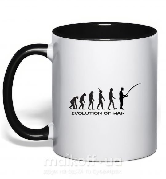 Чашка з кольоровою ручкою EVOLUTION OF MAN Чорний фото