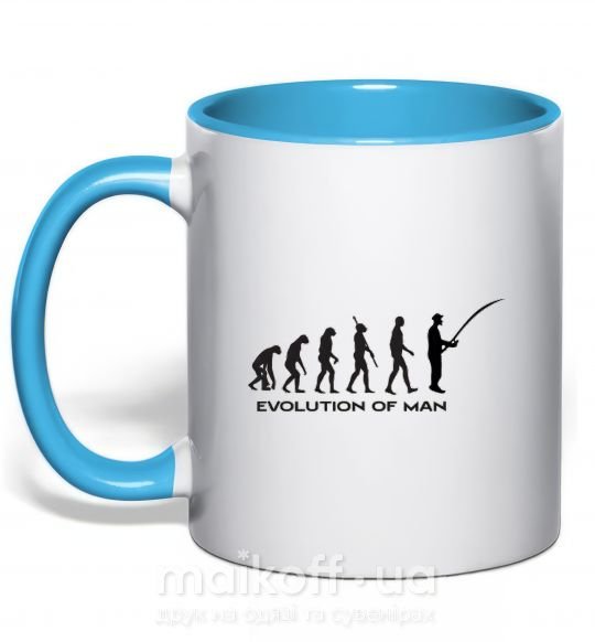 Чашка з кольоровою ручкою EVOLUTION OF MAN Блакитний фото