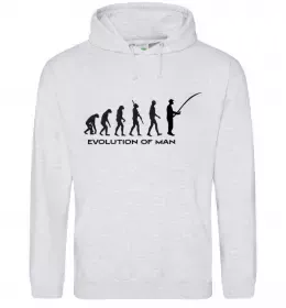 Мужская толстовка (худи) EVOLUTION OF MAN Серый меланж фото