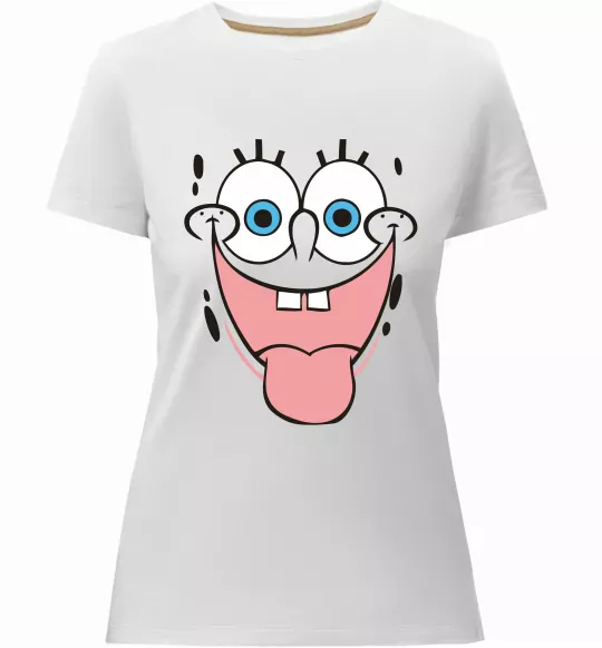 Женская премиум футболка Sponge Bob показує язик Белый фото