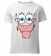 Мужская премиум футболка Sponge Bob показує язик Белый фото