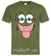 Мужская футболка Sponge Bob лицо показывающее язык Оливковый фото