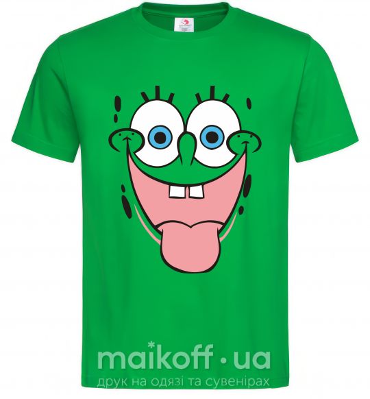 Мужская футболка Sponge Bob лицо показывающее язык Зеленый фото
