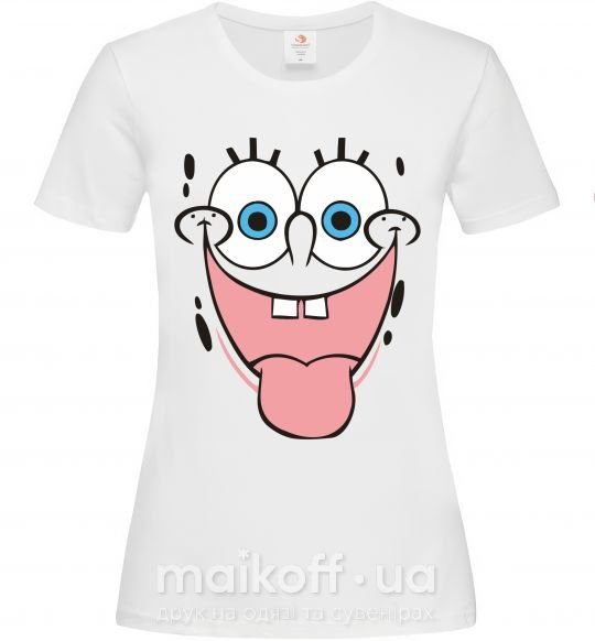 Женская футболка Sponge Bob лицо показывающее язык Белый фото