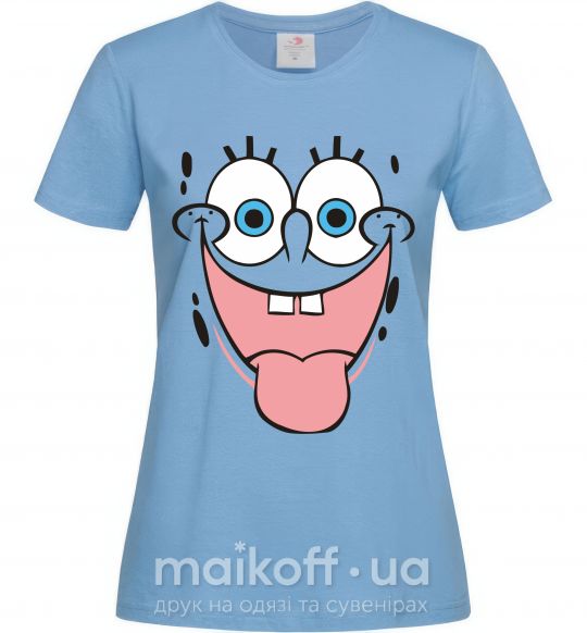 Женская футболка Sponge Bob лицо показывающее язык Голубой фото