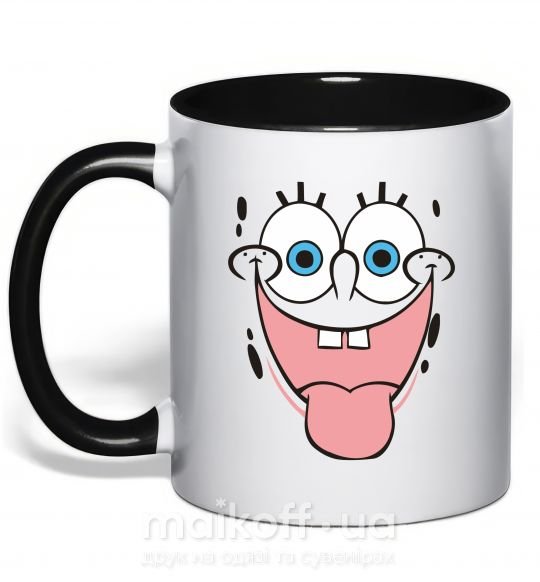 Чашка з кольоровою ручкою Sponge Bob лицо показывающее язык Чорний фото