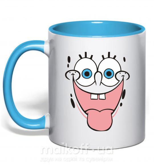 Чашка с цветной ручкой Sponge Bob лицо показывающее язык Голубой фото