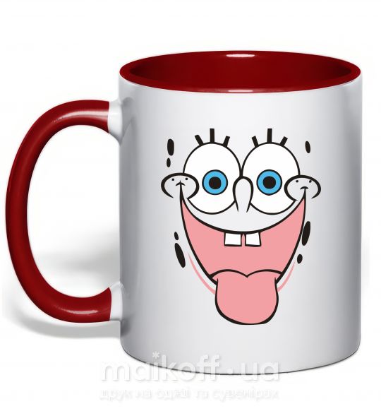 Чашка з кольоровою ручкою Sponge Bob лицо показывающее язык Червоний фото