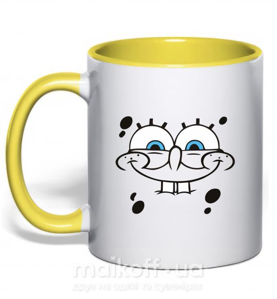 Чашка з кольоровою ручкою Sponge Bob лицо с улыбкой Сонячно жовтий фото