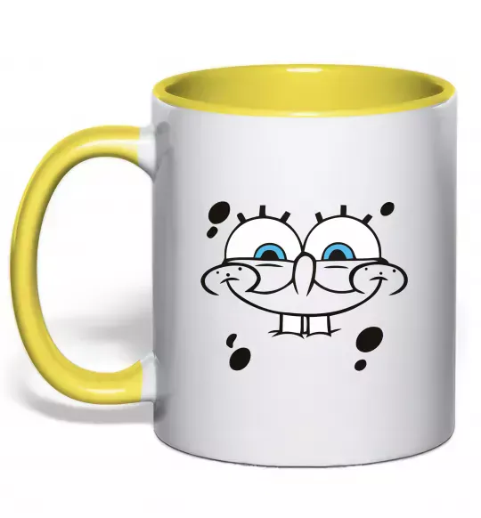 Чашка с цветной ручкой Sponge Bob обличчя з посмішкою Солнечно желтый фото