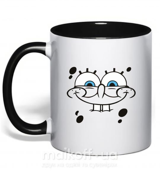 Чашка з кольоровою ручкою Sponge Bob лицо с улыбкой Чорний фото
