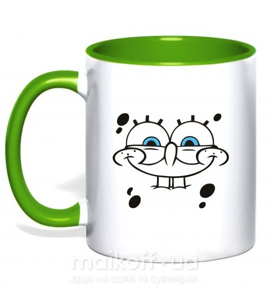Чашка з кольоровою ручкою Sponge Bob лицо с улыбкой Зелений фото