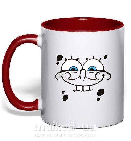 Чашка з кольоровою ручкою Sponge Bob лицо с улыбкой Червоний фото