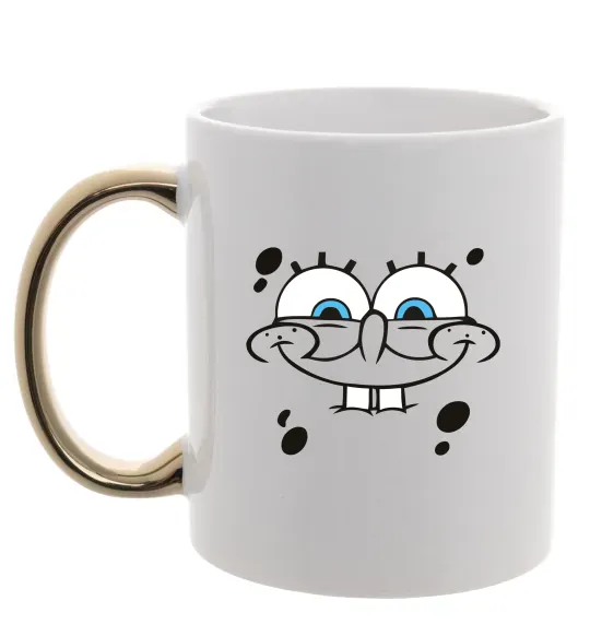 Чашка с цветной ручкой Sponge Bob обличчя з посмішкою Золото фото