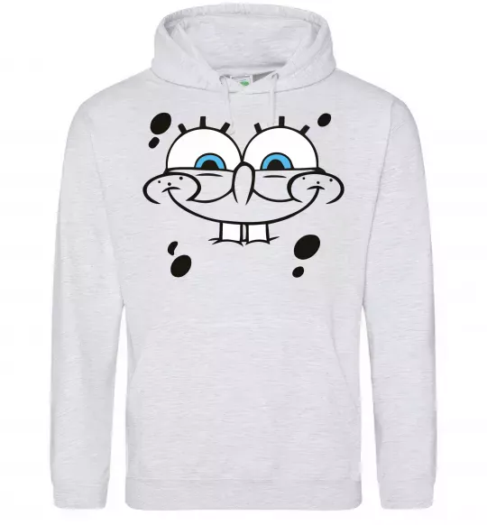 Мужская толстовка (худи) Sponge Bob обличчя з посмішкою Серый меланж фото