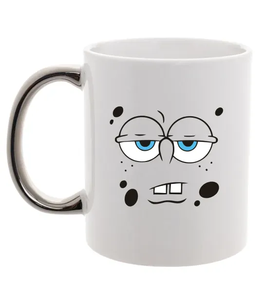 Чашка з кольоровою ручкою Sponge Bob стомлений Срібло фото