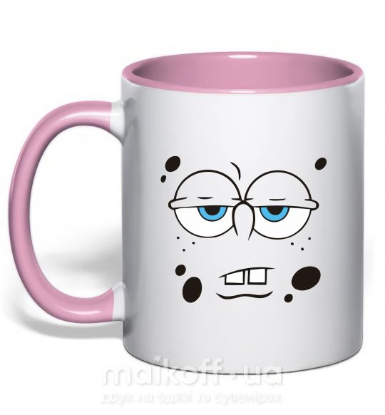 Чашка с цветной ручкой Sponge Bob усталое лицо Нежно розовый фото