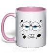 Чашка з кольоровою ручкою Sponge Bob усталое лицо Ніжно рожевий фото