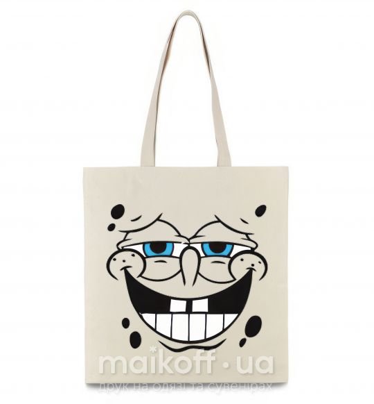 Эко-сумка Sponge Bob лицо с довольной улыбкой Бежевый фото