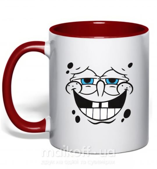 Чашка з кольоровою ручкою Sponge Bob лицо с довольной улыбкой Червоний фото