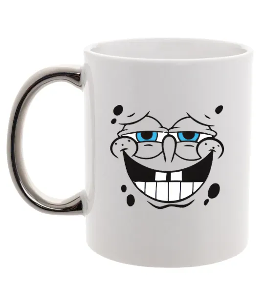 Чашка з кольоровою ручкою Sponge Bob задоволений Срібло фото
