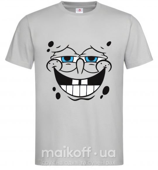 Мужская футболка Sponge Bob лицо с довольной улыбкой Серый фото