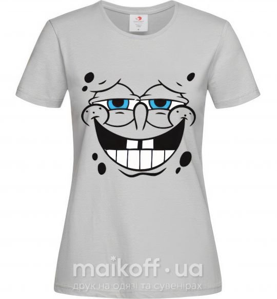 Женская футболка Sponge Bob лицо с довольной улыбкой Серый фото