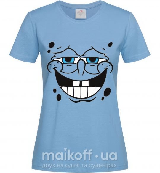 Женская футболка Sponge Bob лицо с довольной улыбкой Голубой фото