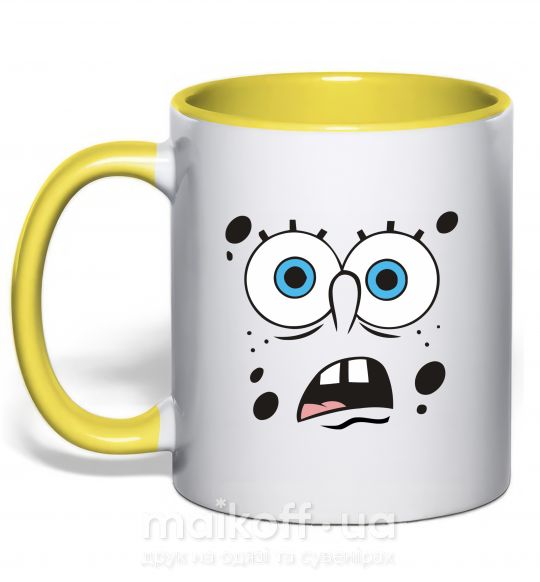 Чашка с цветной ручкой Sponge Bob удивлённое лицо Солнечно желтый фото