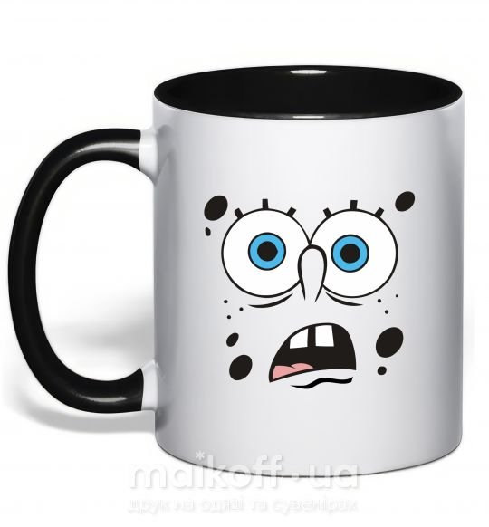 Чашка з кольоровою ручкою Sponge Bob удивлённое лицо Чорний фото