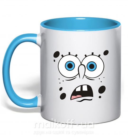 Чашка з кольоровою ручкою Sponge Bob удивлённое лицо Блакитний фото