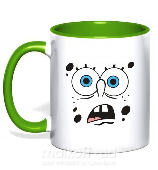 Чашка з кольоровою ручкою Sponge Bob удивлённое лицо Зелений фото