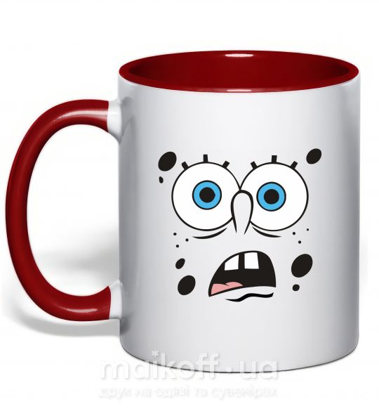 Чашка с цветной ручкой Sponge Bob удивлённое лицо Красный фото